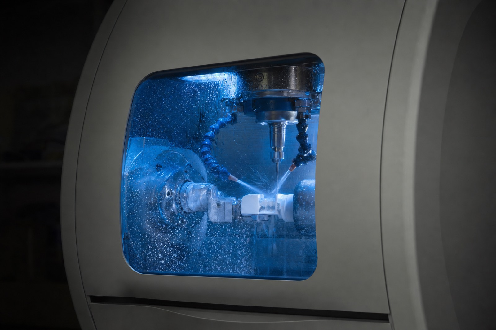 A dental milling unit cutting a ceramic block